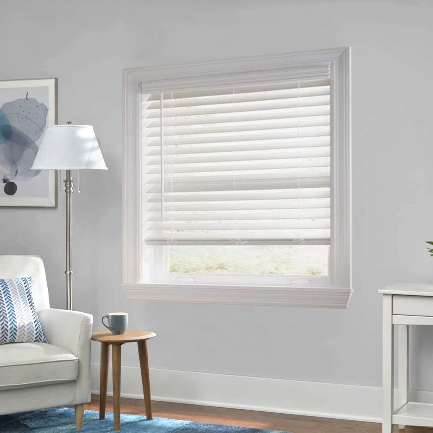 Premium White 2-1/2 Inch Horizontal Venetian Faux Wood Cordless Blinds for Indoor Windows Measuring  72" Inch Long - Cordless Blinds For Indoor Windows Blinds For Doors - Blinds Emporium Of GA