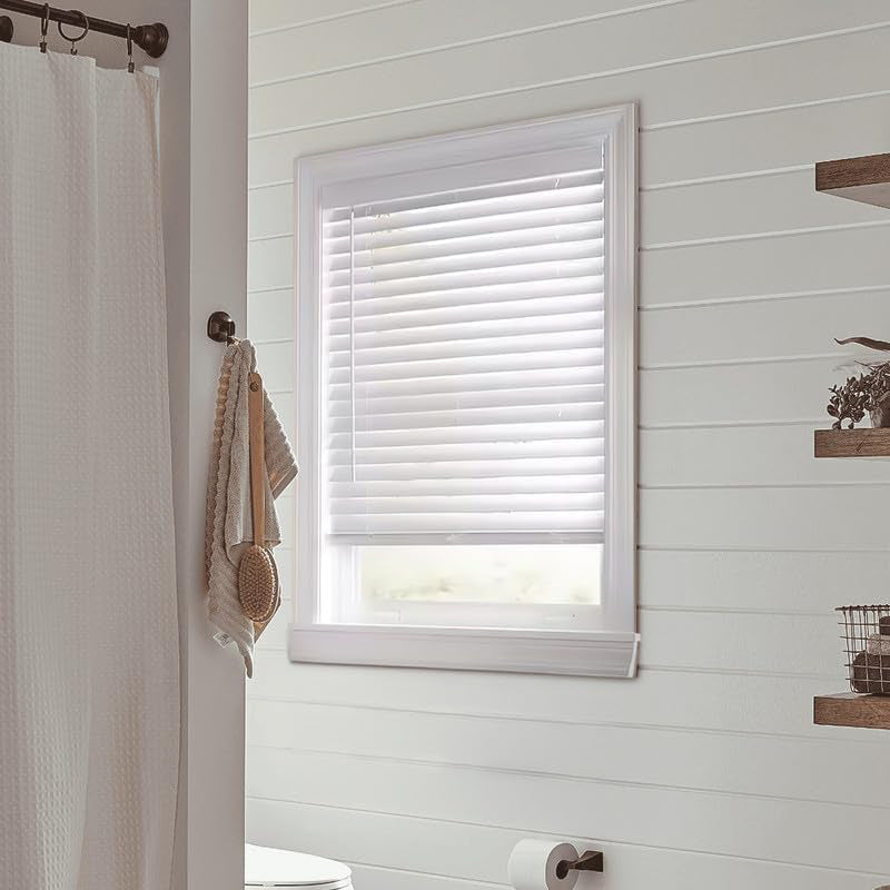 Premium White 2 Inch Horizontal Venetian Faux Wood Cordless Blinds for Indoor Windows Measuring  72" Inch Long - Cordless Blinds For Indoor Windows Blinds For Doors - Blinds Emporium Of GA