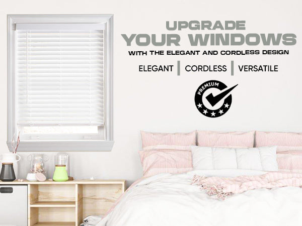Premium White 2 Inch Horizontal Venetian Faux Wood Cordless Blinds for Indoor Windows Measuring  72" Inch Long - Cordless Blinds For Indoor Windows Blinds For Doors - Blinds Emporium Of GA