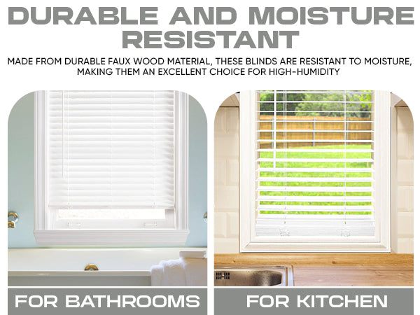 Premium White 2-1/2 Inch Horizontal Venetian Faux Wood Cordless Blinds for Indoor Windows Measuring  72" Inch Long - Cordless Blinds For Indoor Windows Blinds For Doors - Blinds Emporium Of GA