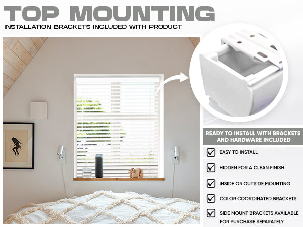 Premium White 2-1/2 Inch Horizontal Venetian Faux Wood Cordless Blinds for Indoor Windows Measuring  72" Inch Long - Cordless Blinds For Indoor Windows Blinds For Doors - Blinds Emporium Of GA