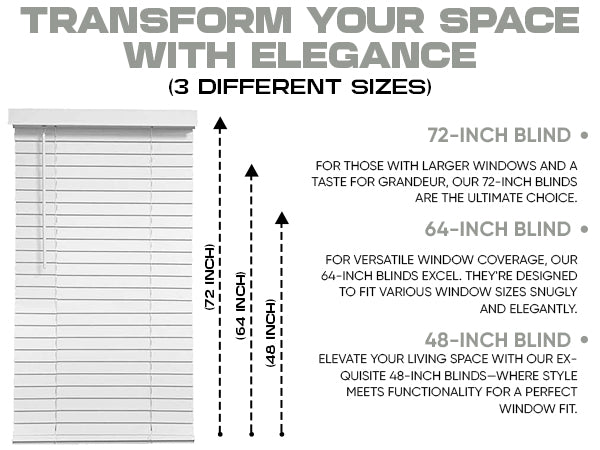 Premium White 2-1/2 Inch Horizontal Venetian Faux Wood Cordless Blinds for Indoor Windows Measuring  72" Inch Long - Cordless Blinds For Indoor Windows Blinds For Doors - Blinds Emporium Of GA