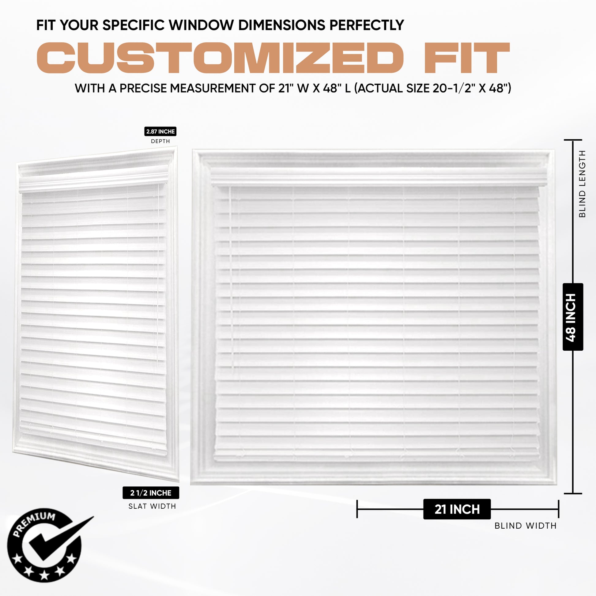 Premium White 2-1/2 Inch Horizontal Venetian Faux Wood Cordless Blinds for Indoor Windows Measuring  72" Inch Long - Cordless Blinds For Indoor Windows Blinds For Doors - Blinds Emporium Of GA