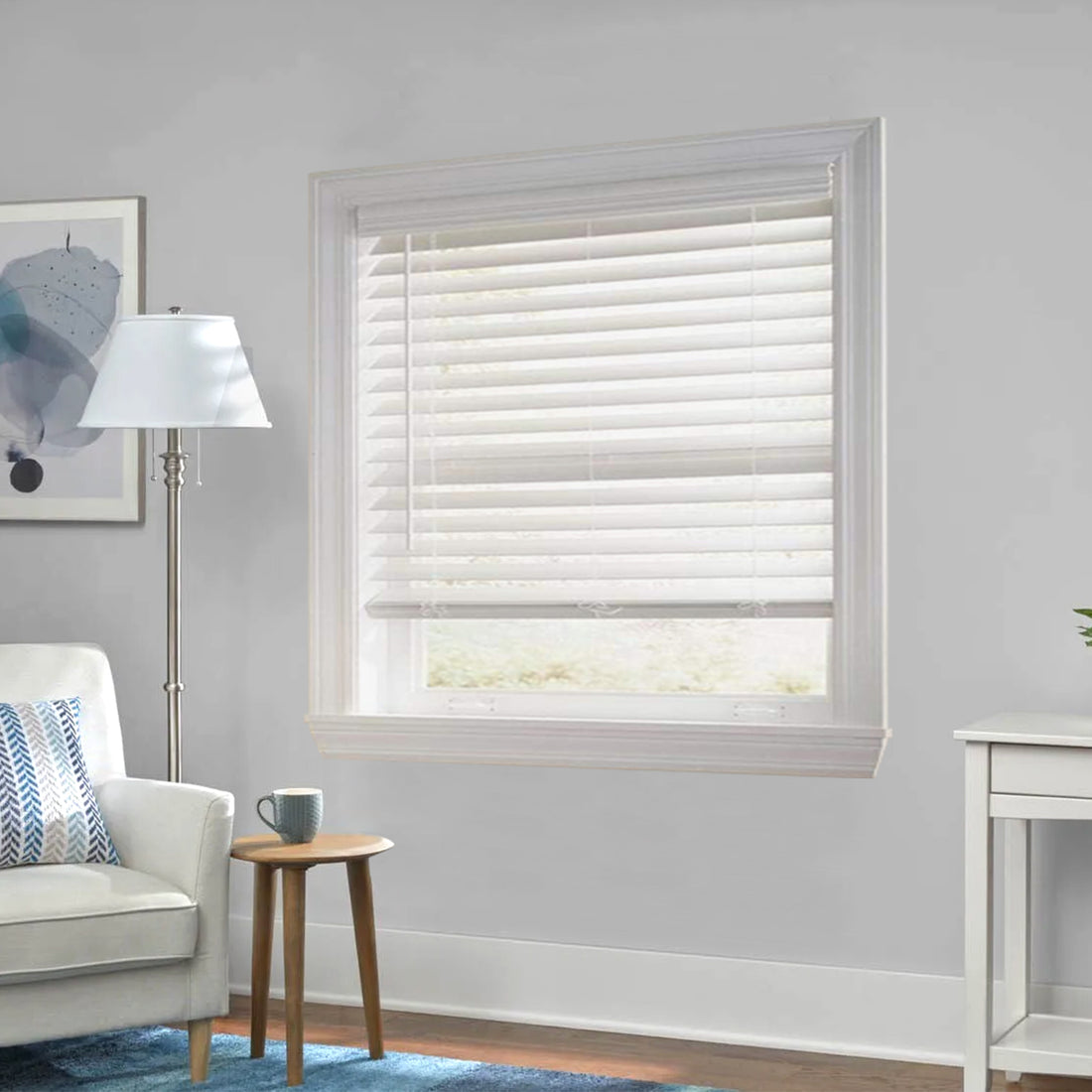 Premium White 2-1/2 Inch Horizontal Venetian Faux Wood Cordless Blinds for Indoor Windows Measuring  72" Inch Long - Cordless Blinds For Indoor Windows Blinds For Doors - Blinds Emporium Of GA